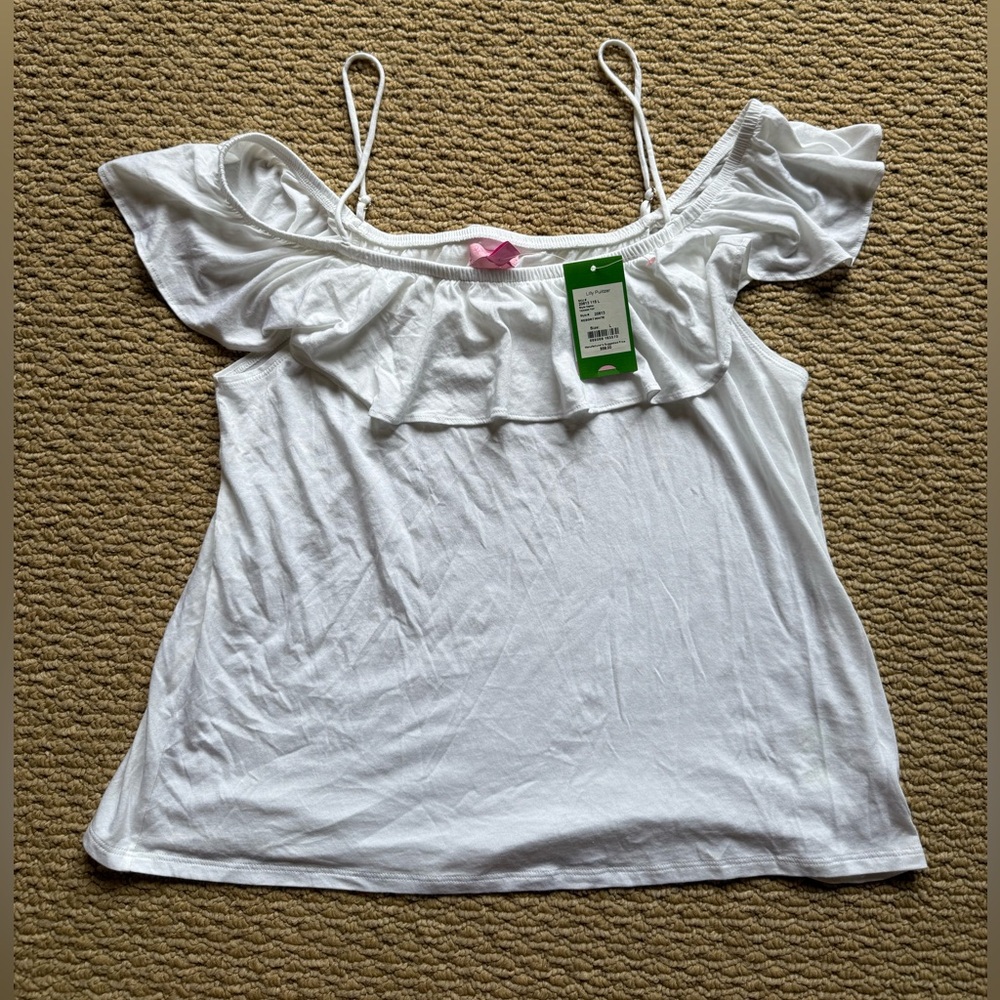 Lilly Pulitzer Tamiami Top Resort White Off-Shoulder Ruffle Size L